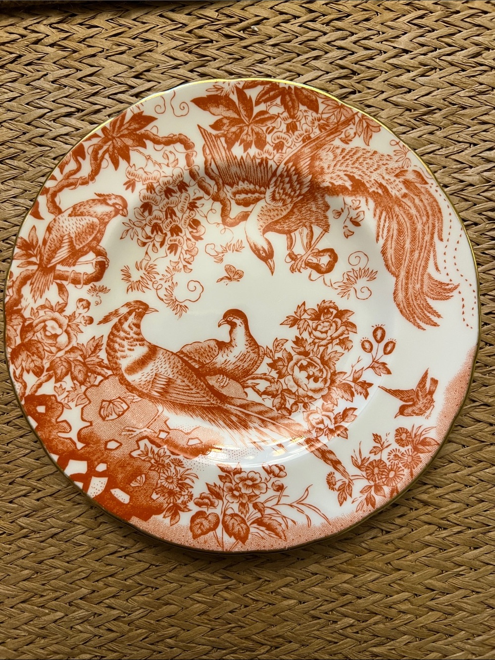 Royal Crown Derby English Bone China Red Aves. Set of 6.
